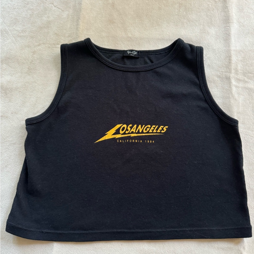 Brandy Melville John Galt Cropped Black Sleeveless Los Angeles Tee